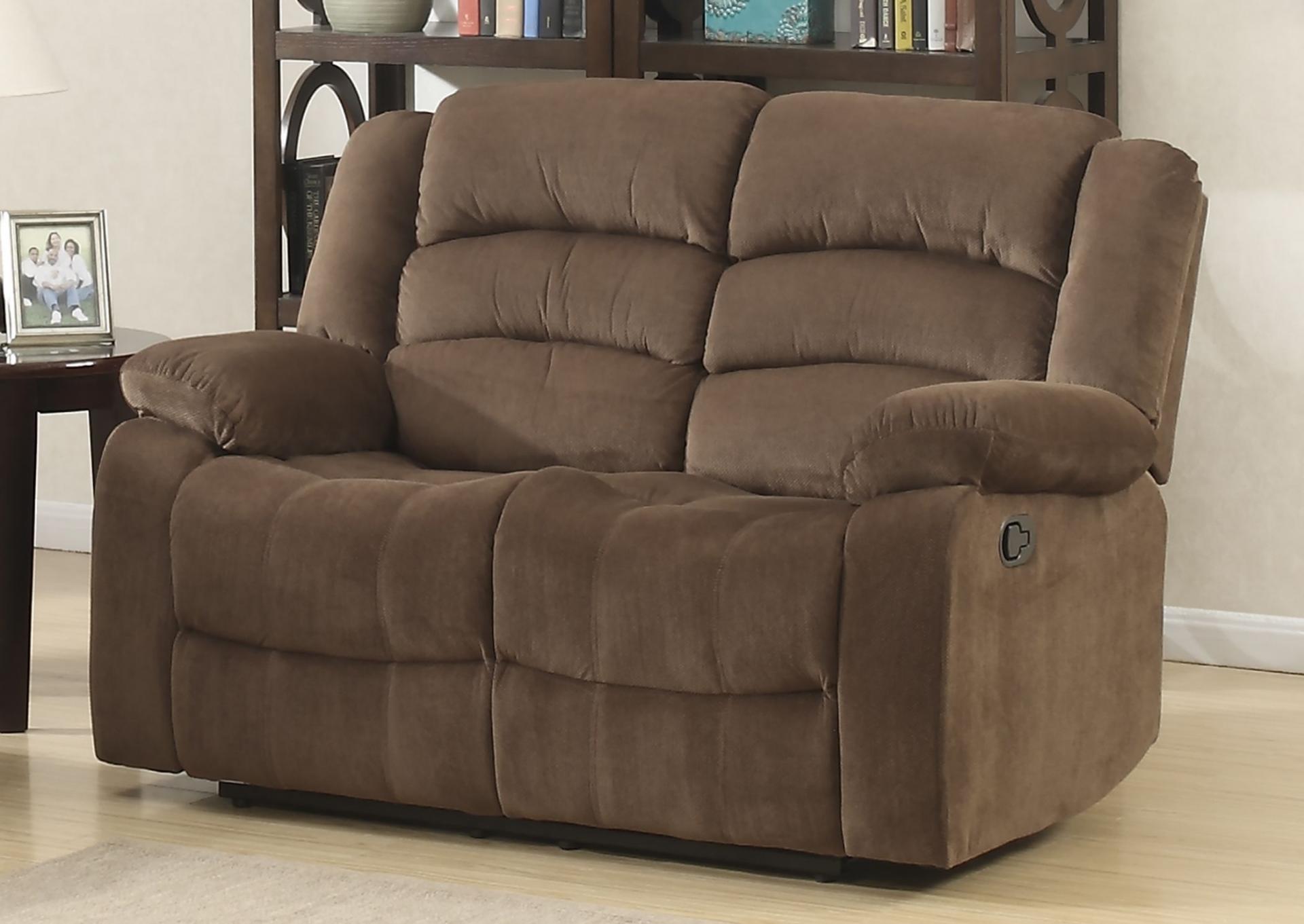 Dual Reclining Brown Fabric Sofa and Dual Reclining Love Seat with Pull Cables